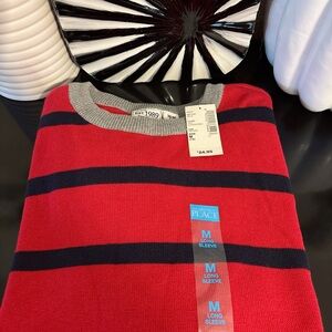 The Children's Place Red and Navy Striped Crewneck Sweater